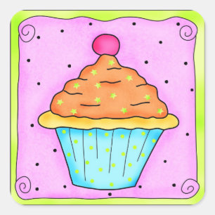 Pink Orange Cherry Cupcake Sticker