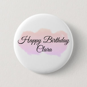 Pink orange clouds pastel happy birthday modern  6 cm round badge