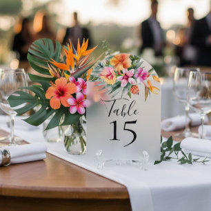Pink Orange Colorful Tropical Floral Table Number