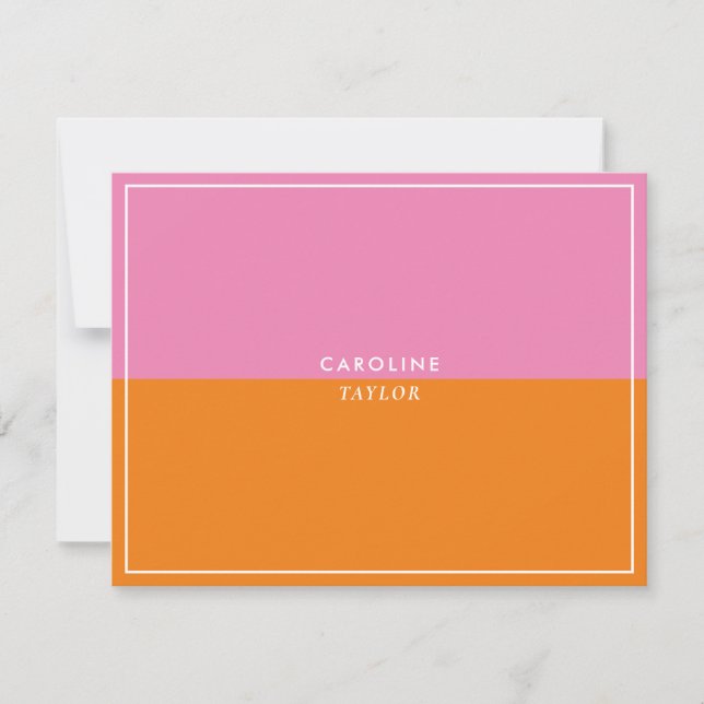 Pink Orange Colour Block Girly Note Card (Front)