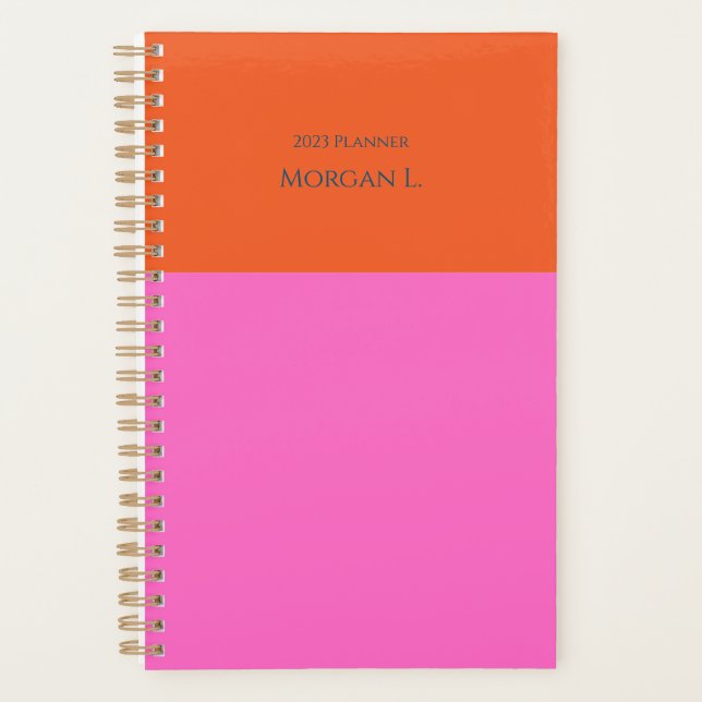 Pink & Orange Colour Block Monogram Daily Planner (Front)