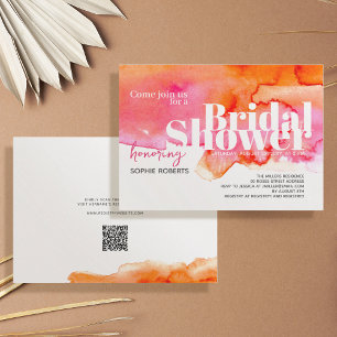 Pink Orange Colour Splash QR Code Bridal Shower Invitation