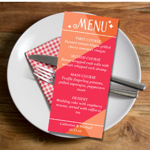 Pink & Orange Colourful Retro Geometric Wedding Menu