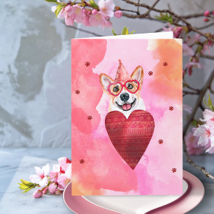 Pink Orange Corgi Valentine's Day Gift Dog Holiday Card