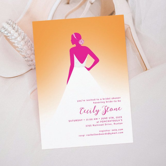Pink & Orange Couture Wedding Dress Bridal Shower Invitation (Creator Uploaded)