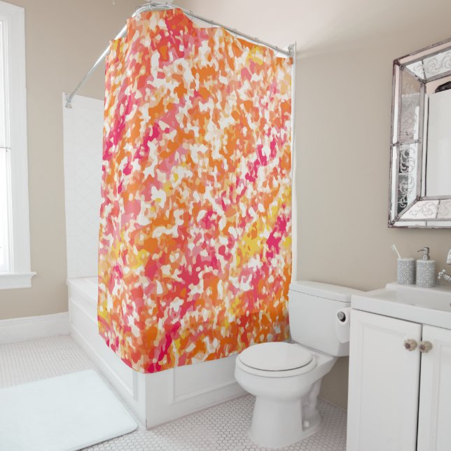 Pink Orange Crayon Colours Fun Shower Curtain (In Situ)