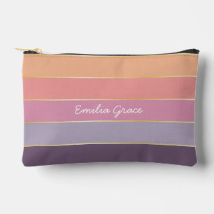 pink orange Custom Summer Colour Block Stripes Accessory Pouch