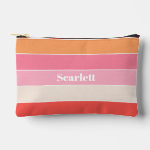 pink orange Custom Summer Colour Block Stripes Accessory Pouch