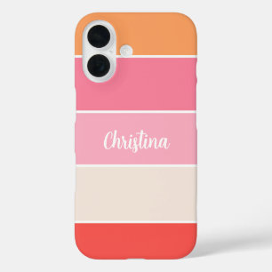 pink orange Custom Summer Colour Block Stripes iPhone 16 Case