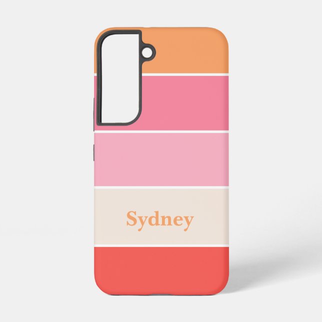 pink orange Custom Summer Colour Block Stripes Samsung Galaxy S22 Case (Back)