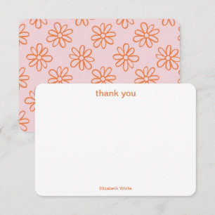 Pink Orange Cute Girly Retro Minimalist Trendy  Thank You Card