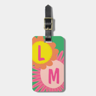 Pink Orange Daisy Flower CUSTOMIZED INITIALS   Luggage Tag