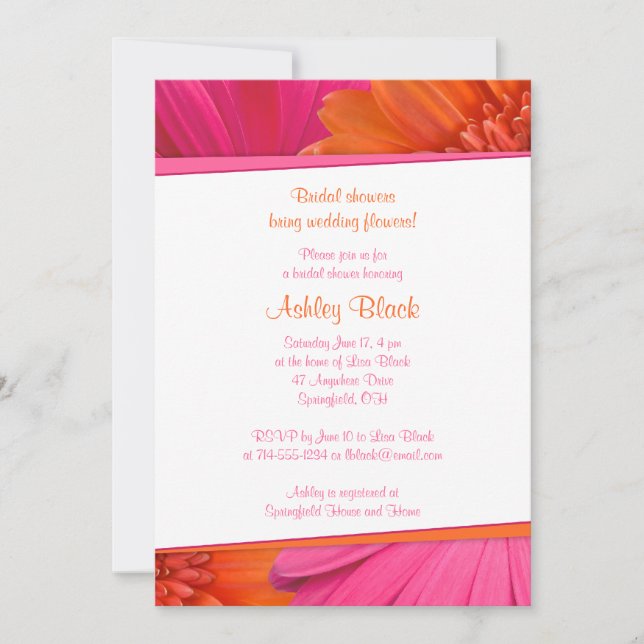 Pink Orange Daisy Wedding Bridal Shower Invitation (Front)