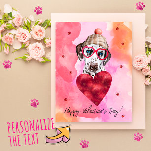 Pink Orange Dalmatian Valentine's Day Gift Dog Holiday Postcard