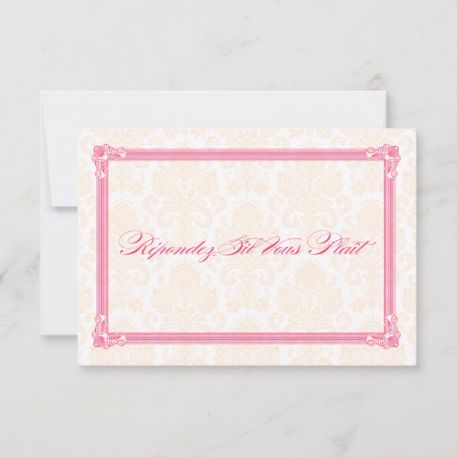 Pink & Orange Damask Poster-Style Wedding RSVP (Front)