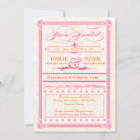 Pink & Orange Damask Poster Wedding & RSVP Invite