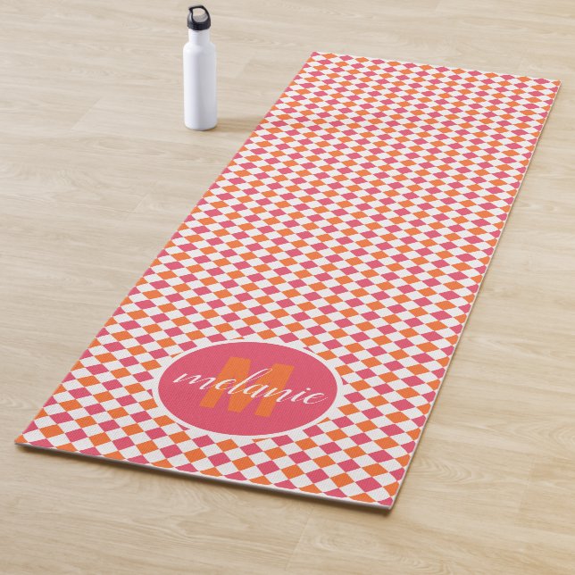 Pink & Orange Diamond Pattern Monogram Yoga Mat (In Situ)
