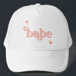 PINK ORANGE Disco Babe Bridal Party hen DO Shirt Trucker Hat<br><div class="desc">Step back in time with our Retro Disco Ball Bridal Shower Invitations & Decor collection. Immerse yourself in the nostalgia of the 70s with muted beige and grey arches, enhanced by groovy silver glitter fonts. The iconic retro disco ball takes centre stage, evoking an era of disco glamour, all while...</div>