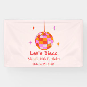 Pink Orange  Disco Ball Let's Disco Birthday Party Banner