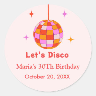 Pink Orange  Disco Ball Let's Disco Birthday Party Classic Round Sticker