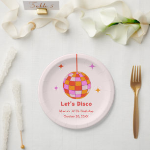 Pink Orange Disco Ball Let's Disco Birthday Party Paper Plate