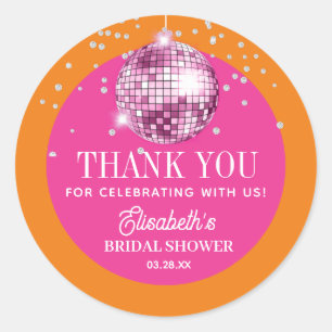 Pink Orange Disco Bride Era Bridal Shower Classic Round Sticker