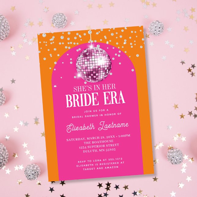 Pink Orange Disco Bride Era Bridal Shower Invitation (Creator Uploaded)