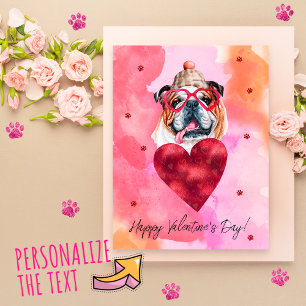 Pink Orange English Bulldog Valentine's Day Gift Holiday Postcard