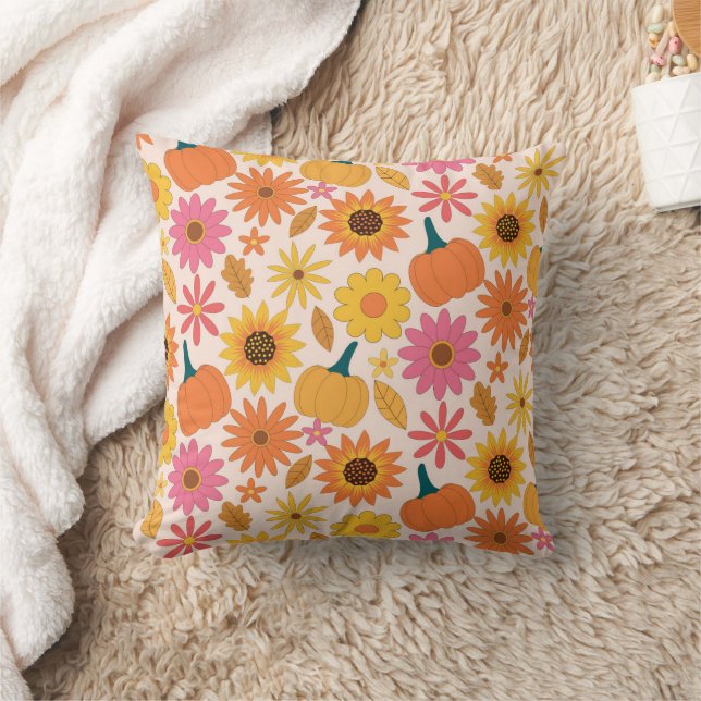 Pink Orange fall Pumpkins with sunflowers  Cushion (Blanket)
