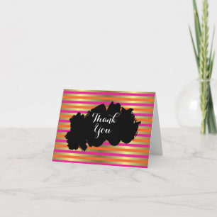 Pink, Orange & Faux Metallic Gold Stripe Thank You Card