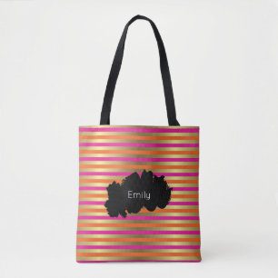 Pink, Orange & Faux Metallic Gold Stripes Tote Bag