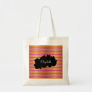 Pink, Orange & Faux Metallic Gold Stripes Tote Bag