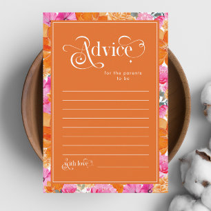 Pink & Orange Floral Baby Shower Parents Advice Card