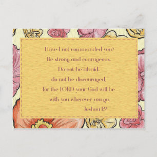Pink Orange Floral Bible Verse Joshua 1:9 Postcard