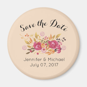 Pink & Orange Floral Bouquet Save The Date Wedding Magnet