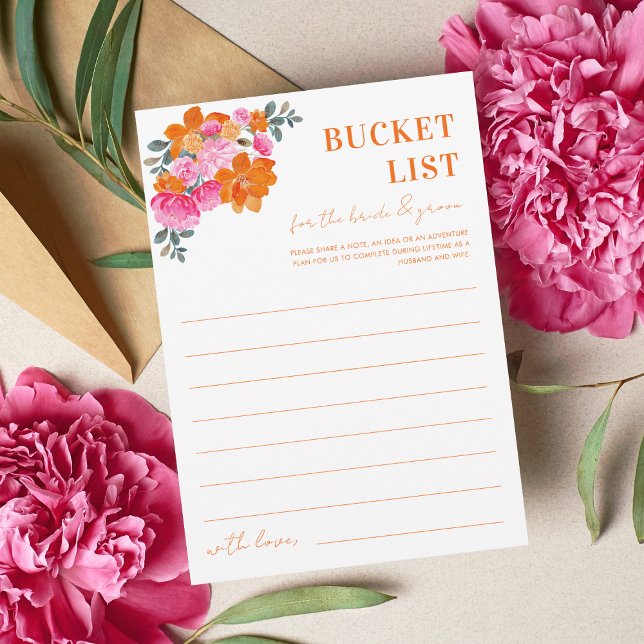 Pink Orange Floral Bridal Shower Bucket List Card (Creator Uploaded)