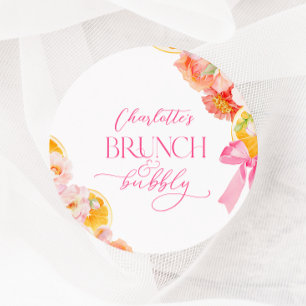Pink & Orange Floral Bridal Shower Classic Round Sticker