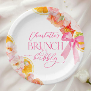 Pink & Orange Floral Bridal Shower Paper Plate
