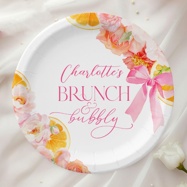 Pink & Orange Floral Bridal Shower Paper Plate (Creator Uploaded)