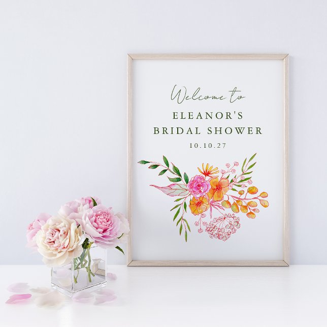 Pink Orange Floral Bridal Shower Welcome Sign (Creator Uploaded)