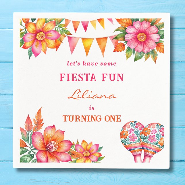 Pink Orange Floral Colourful Fiesta 1st Birthday Napkin (Creator Uploaded)