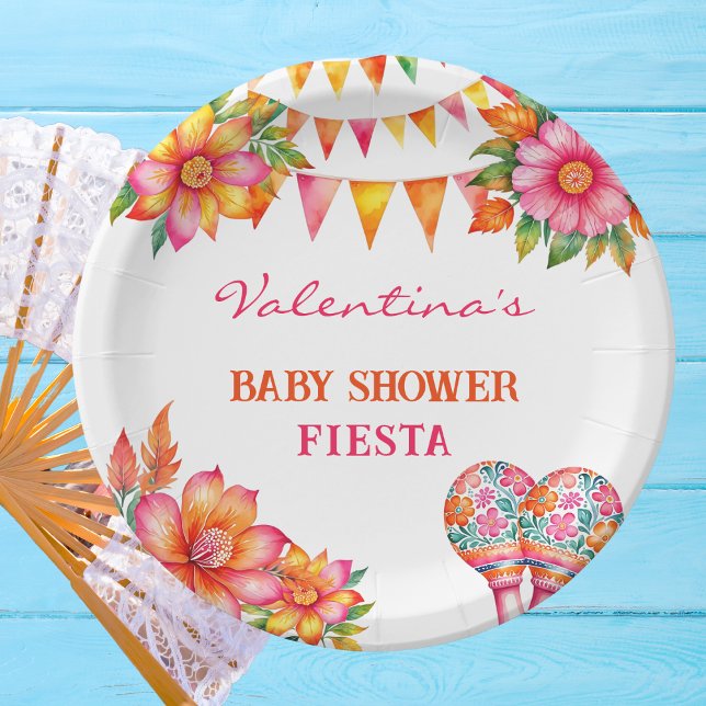 Pink Orange Floral Colourful Fiesta Baby Shower Paper Plate (Creator Uploaded)