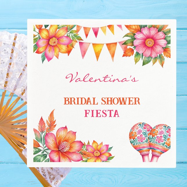 Pink Orange Floral Colourful Fiesta Bridal Shower Napkin (Creator Uploaded)