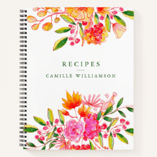 Pink Orange Floral Custom Bridal Shower Recipe Notebook