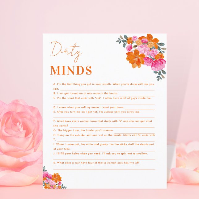 Pink Orange Floral Dirty Minds Bridal Shower Game (Creator Uploaded)
