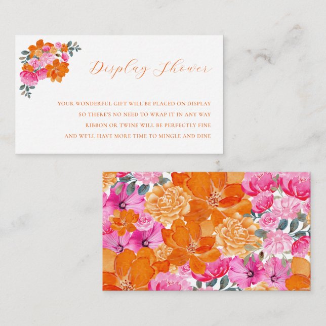 Pink & Orange Floral Display Shower Bridal Shower Enclosure Card (Front/Back)