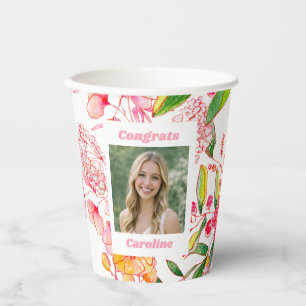 Pink Orange Floral Graduation Party Photo 2026 Paper Cups