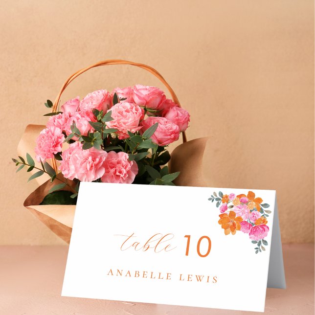 Pink & Orange Floral Guest Name Wedding Place Card (Creator Uploaded)