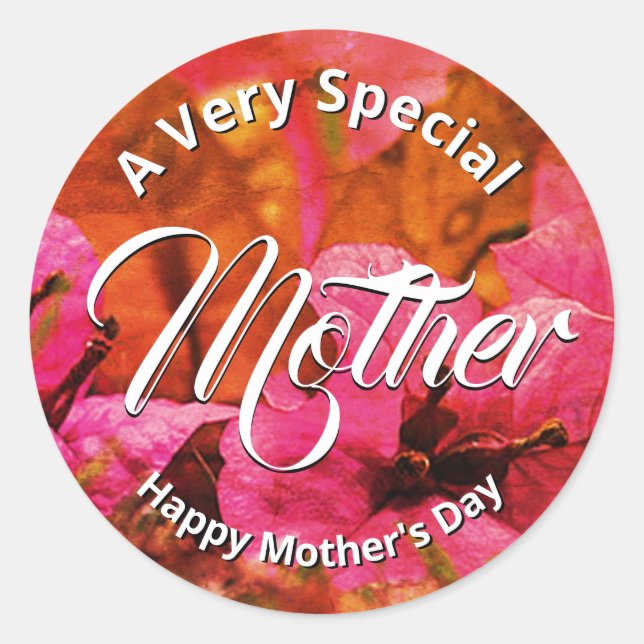 Pink Orange Floral HAPPY MOTHER'S DAY Customised Classic Round Sticker (Front)
