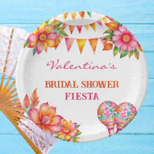 Pink Orange Floral Mexican Fiesta Bridal Shower Paper Plate